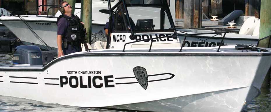 28 year old Ocean Master 31 center console being used by the marine police.